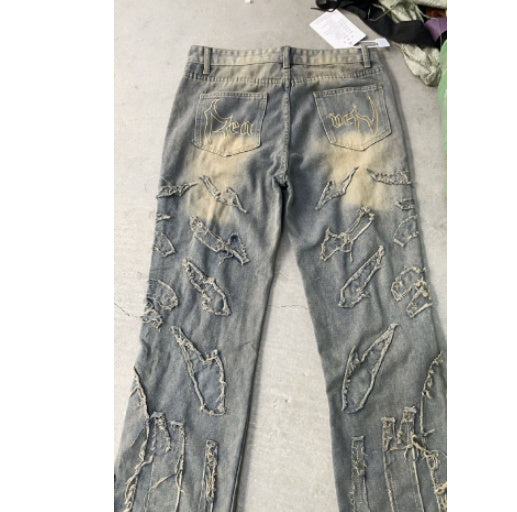 Stitching Wide Leg Jeans Embroidered Men And Women - kinko