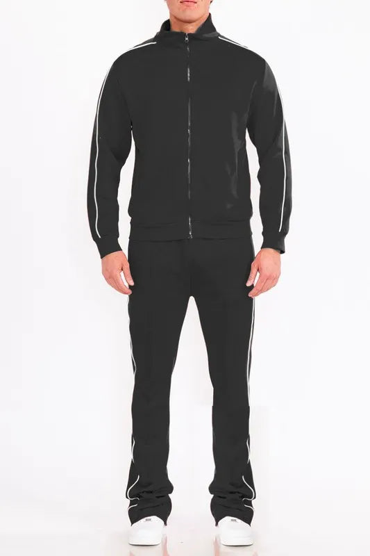 WEIV Men's Zip Up Jacket and Flared Pants Set - kinko