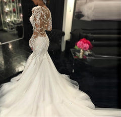 Trailing White Temperament Is Thin And Long Lace Wedding Dress - kinko