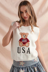 SO ME Teddy Bear Wearing An American Flag With Usa Embroidered Sweater Vest - kinko