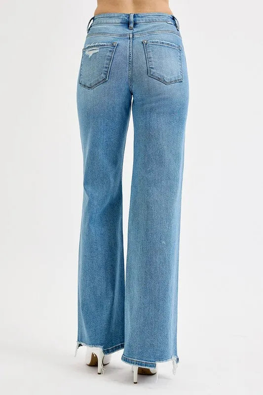 RISEN Full Size Distressed Wide Leg Jeans Plus Size - kinko