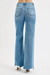 RISEN Full Size Distressed Wide Leg Jeans Plus Size - kinko