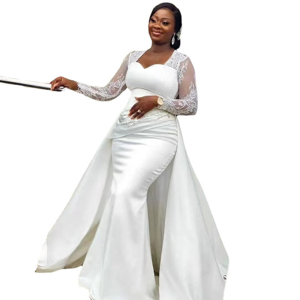 Slim High Waist White Satin Party Bridal Wedding Dress - kinko