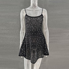 Trendy Rhinestone Sheer Party Dress - Women's Sexy Mini - kinko