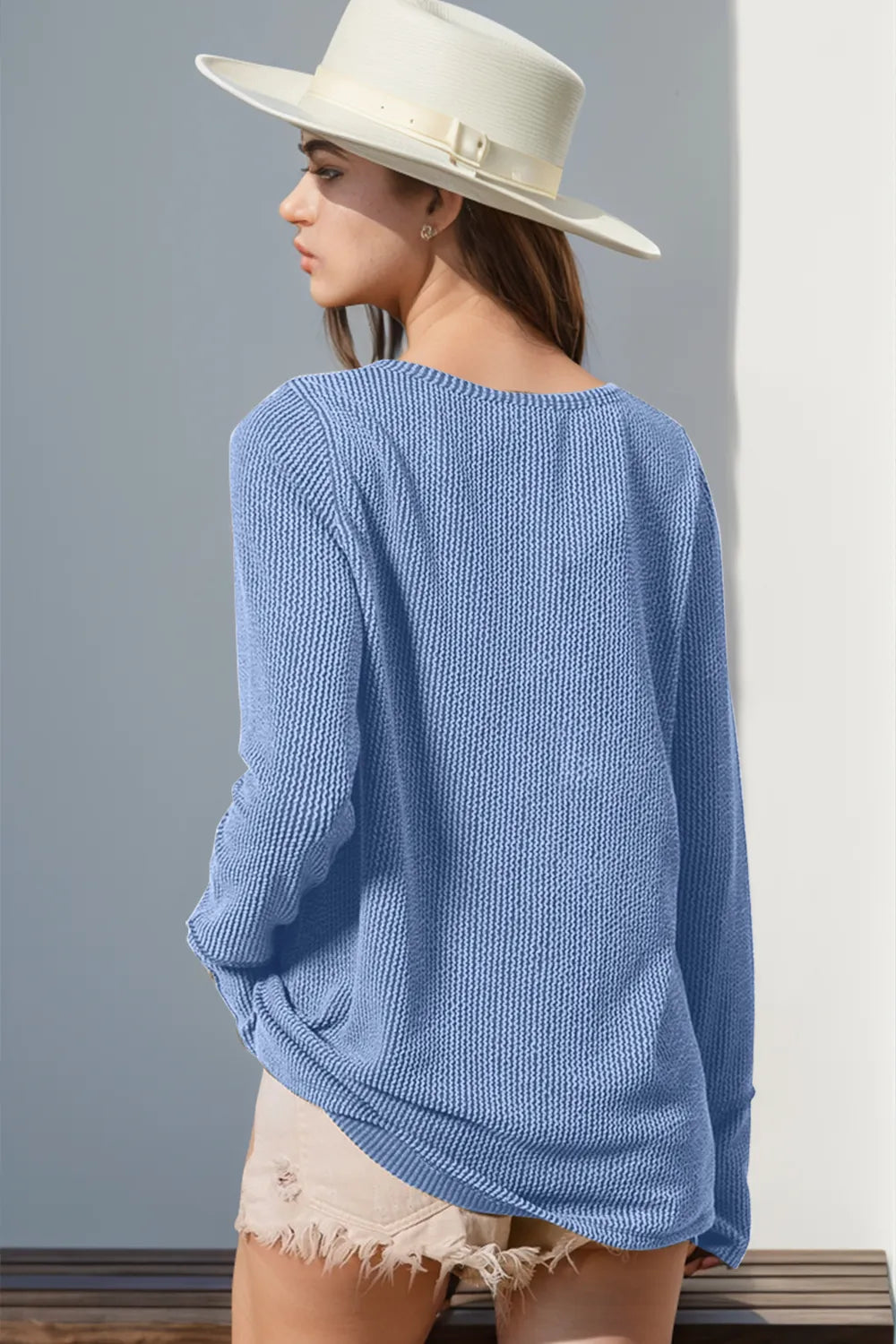 Double Take Full Size Notched Thumbhole Long Sleeve T-Shirt - kinko