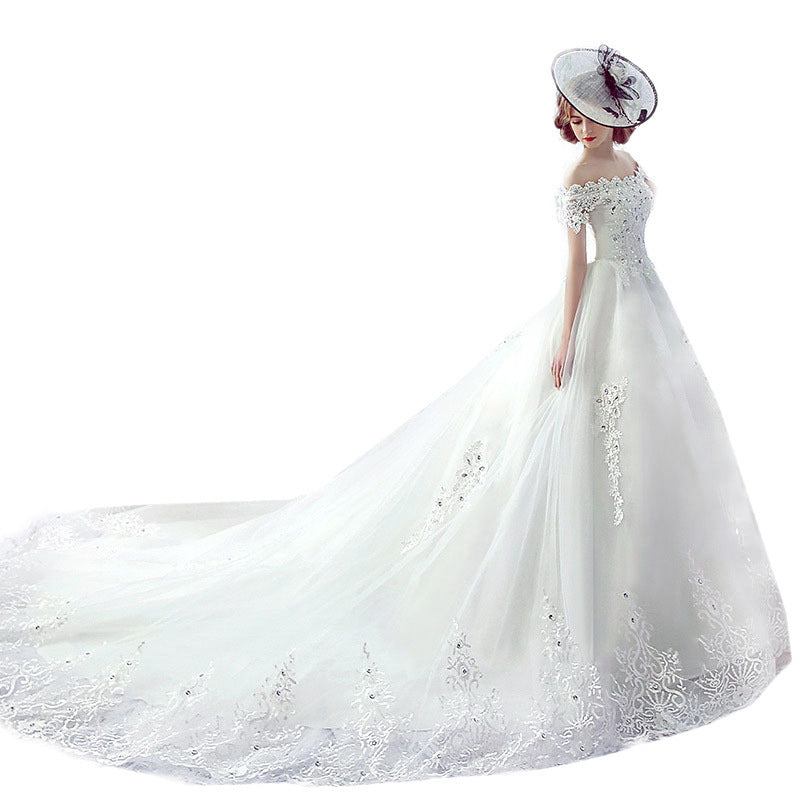 Wedding Dress Bride One-shoulder Trailing French Veil Hepburn Female - kinko