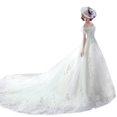 Wedding Dress Bride One-shoulder Trailing French Veil Hepburn Female - kinko