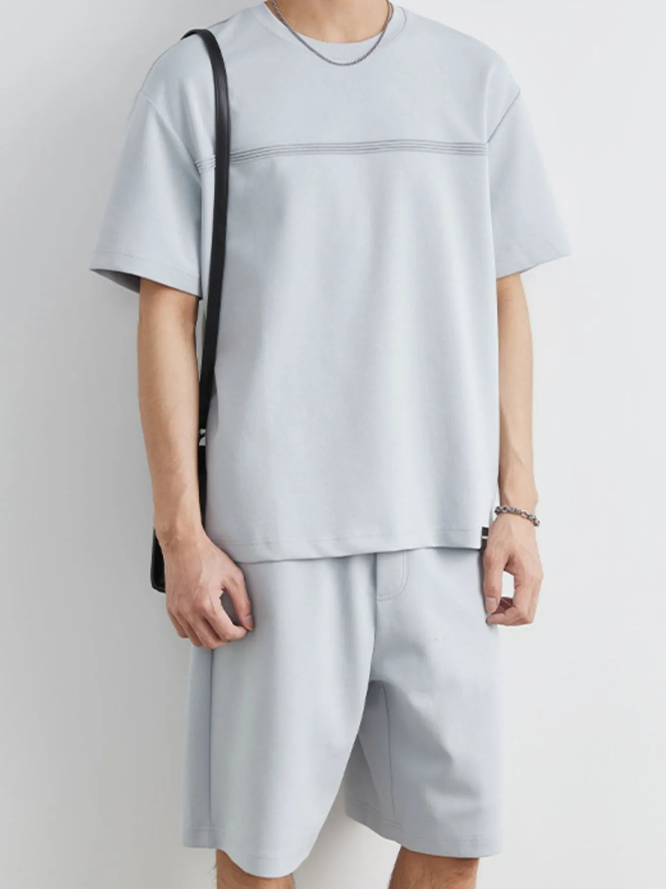 Men's Plus Size Round Neck Short Sleeve Top and Shorts Set - kinko