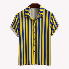 Men's Full Size Striped Button Up Shirt and Shorts Set Plus Size - kinko