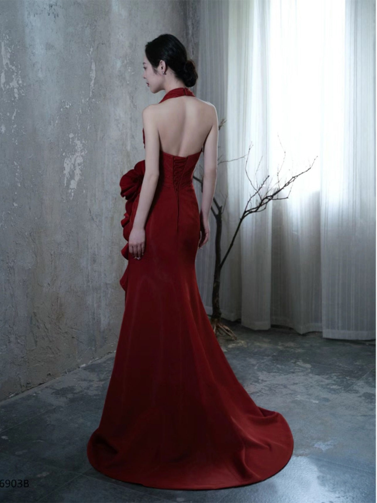 Socialite Style Wine Red Elegant Halter Bride Wedding Toast Dress - kinko