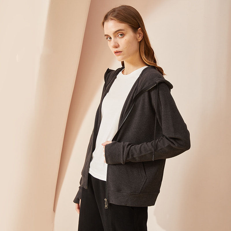 Fall Winter Coat Double Zipper Hooded Long Sleeve Warm Cardigan Women