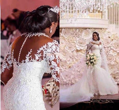 Long Sleeves Mermaid White Wedding Dress - kinko