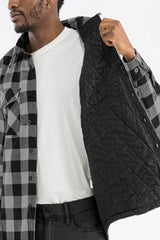 WEIV Men's Full Size Quilted Padded Flannel Shirt Plus Size - kinko