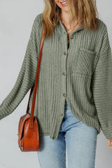 Ribbed Knit Button-Up Cardigan - kinko