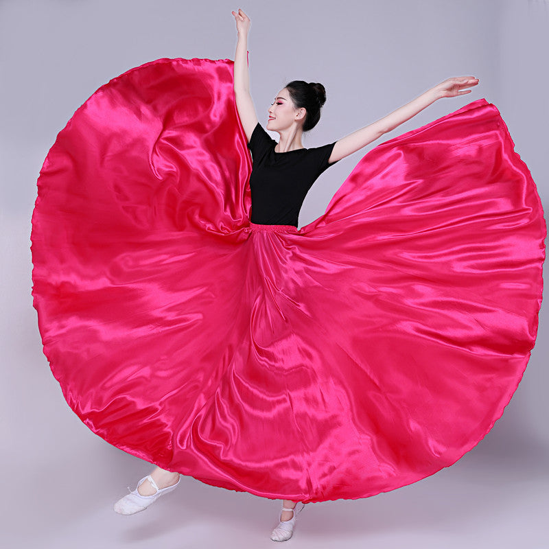 Simple Solid Color Performance Skirt With Large Swing - kinko