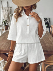 Collared Neck Half Sleeve Top and Shorts Set - kinko