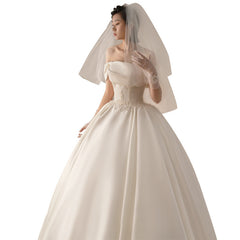 Women's Satin Off-shoulder Retro Fashion Trailing Wedding Dress - kinko