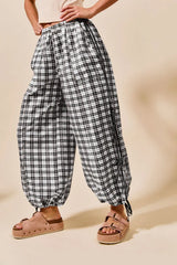 SO ME Plaid Elastic Waist Balloon Pants - kinko
