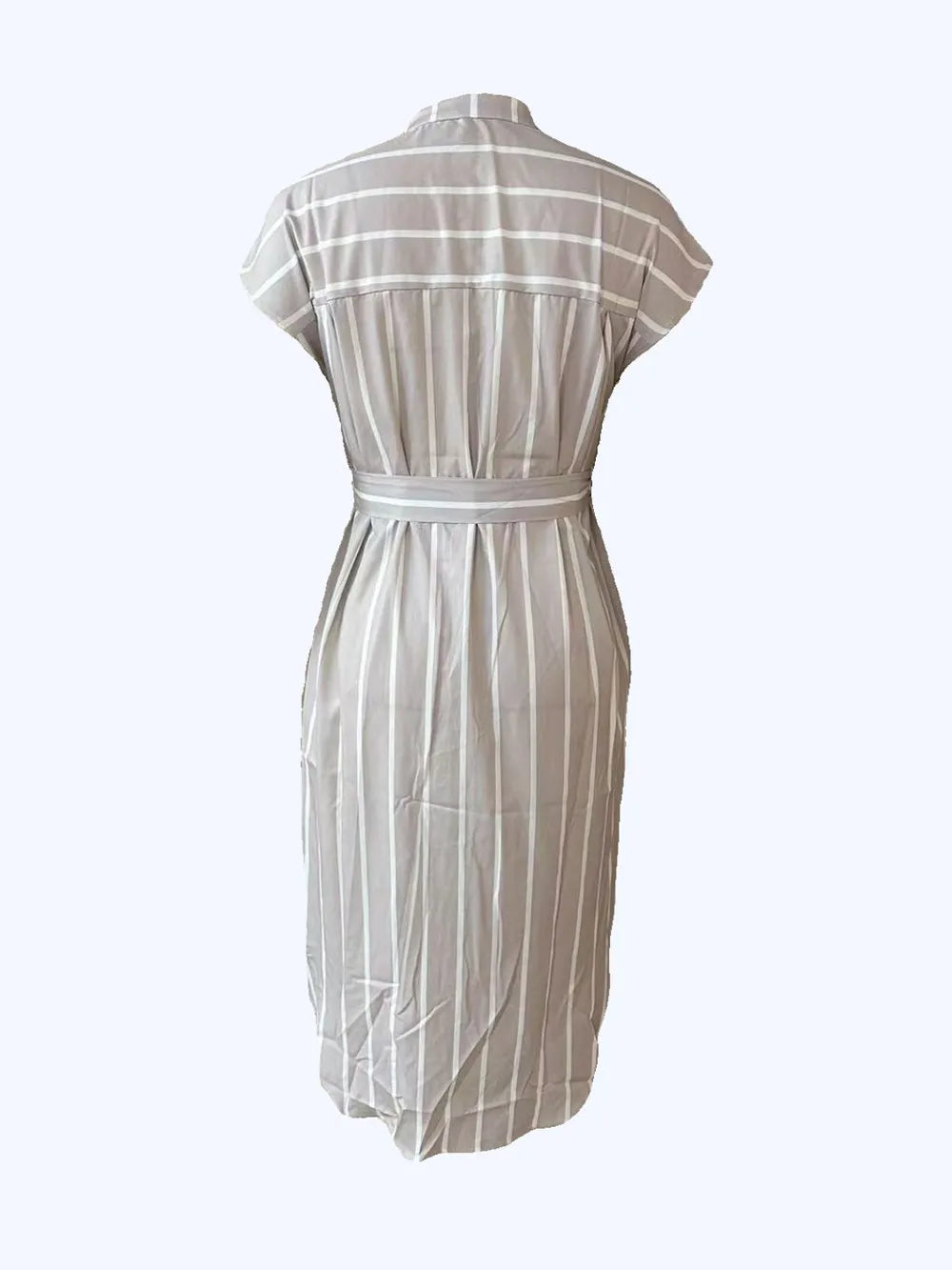 Striped Tie Waist Short Sleeve Dress - kinko