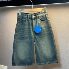 American Retro Washed Loose Design Fifth Pants Men - kinko