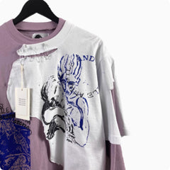 Artistic Print With Two Pieces Of Distressed Long Sleeves - kinko