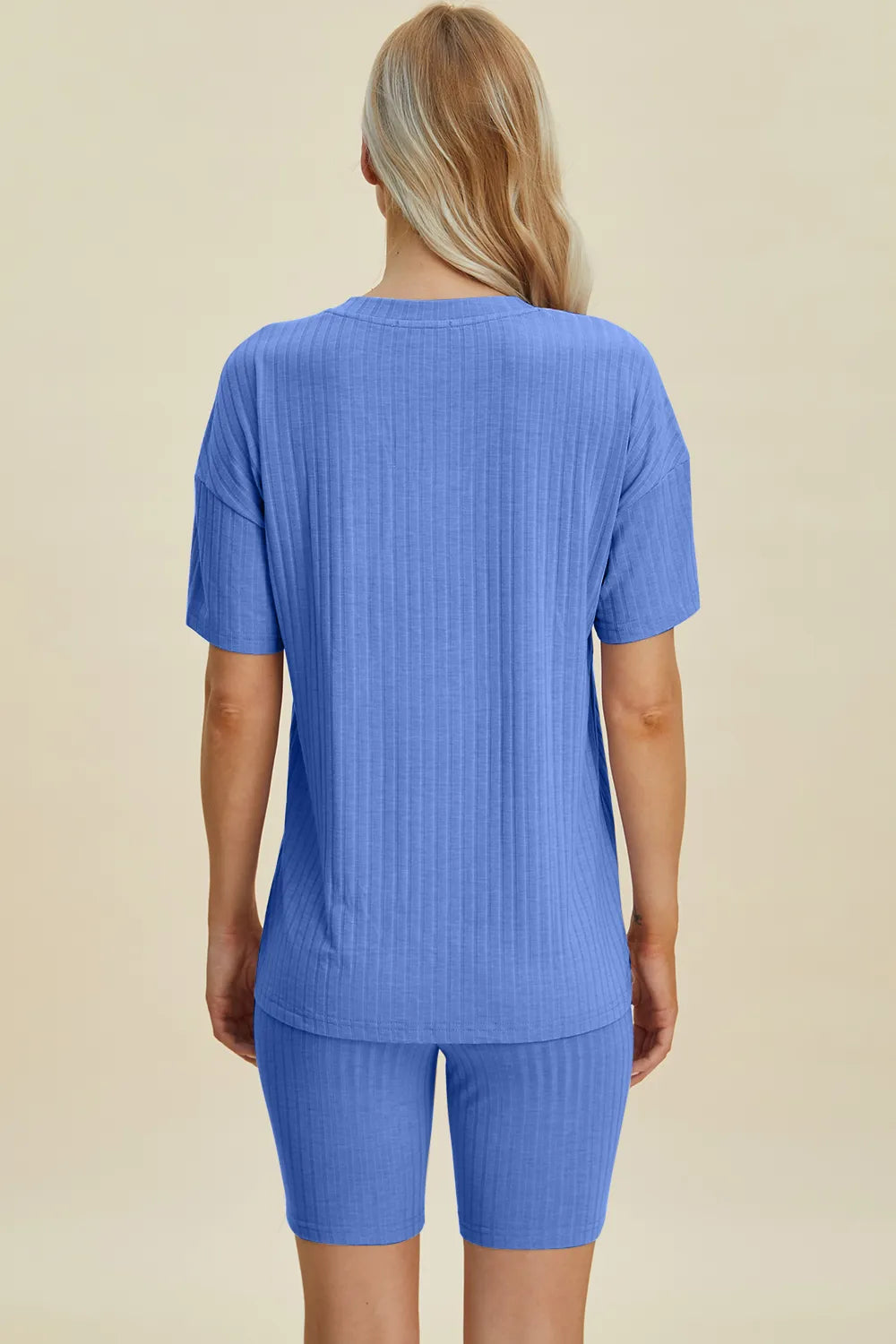 Basic Bae Full Size Ribbed V-Neck Short Sleeve Top and Shorts Set - kinko