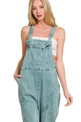 Zenana Washed Knot Strap Relaxed Fit Overalls - kinko