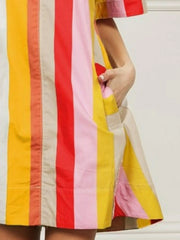 BiBi Multi Stripe Woven Flared Midi Dress - kinko