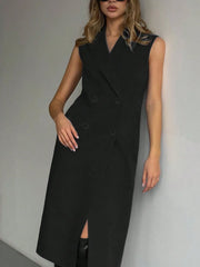 Lapel Collar Sleeveless Longline Blazer - kinko