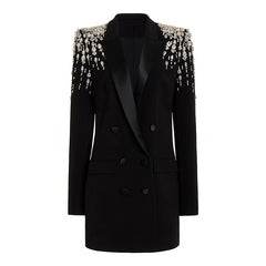 Handmade Gorgeous Heavy Industry Beads Diamond Slim-fit Long Blazer - kinko