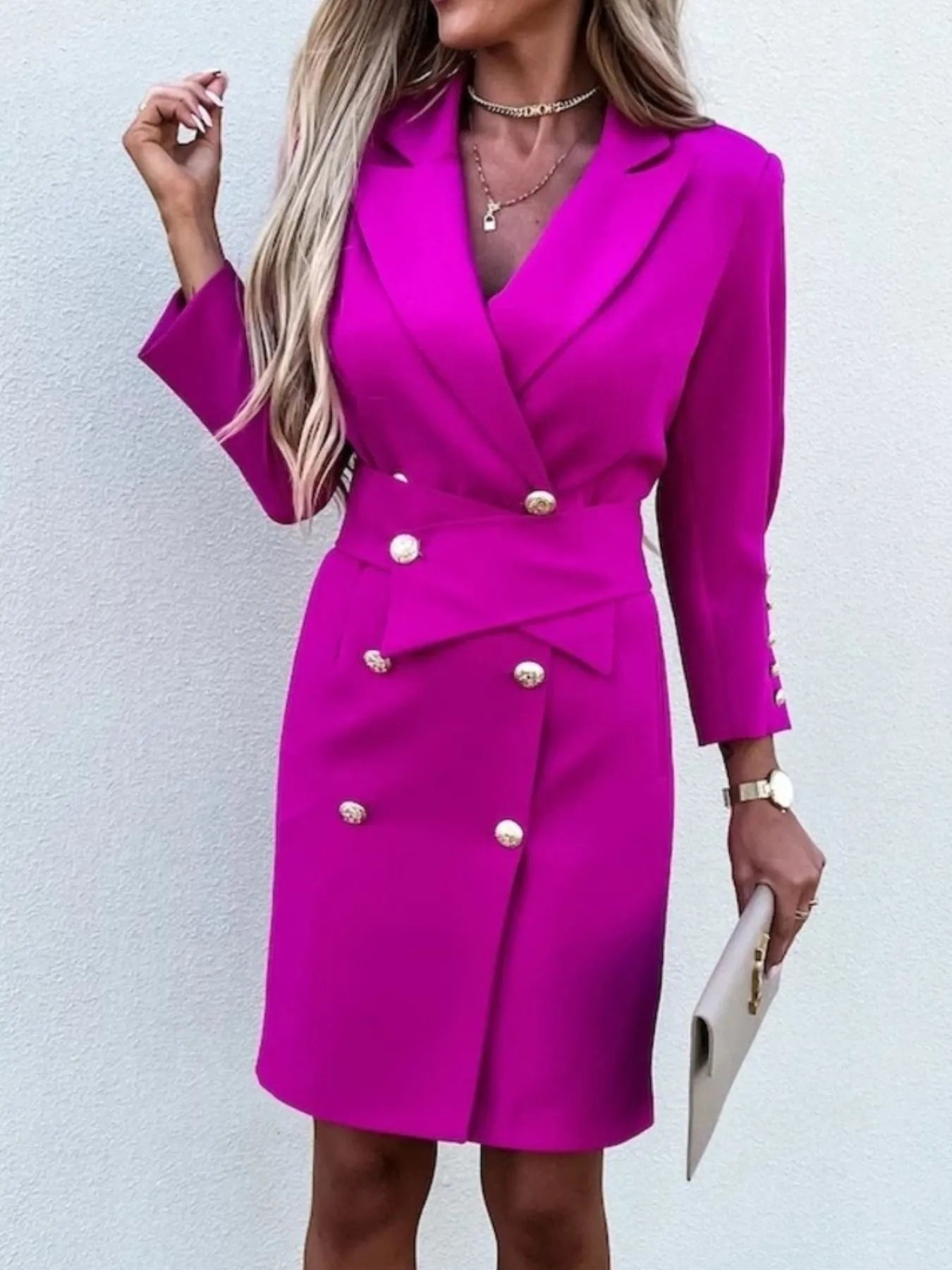 Double-Breasted Lapel Collar Longline Blazer - kinko