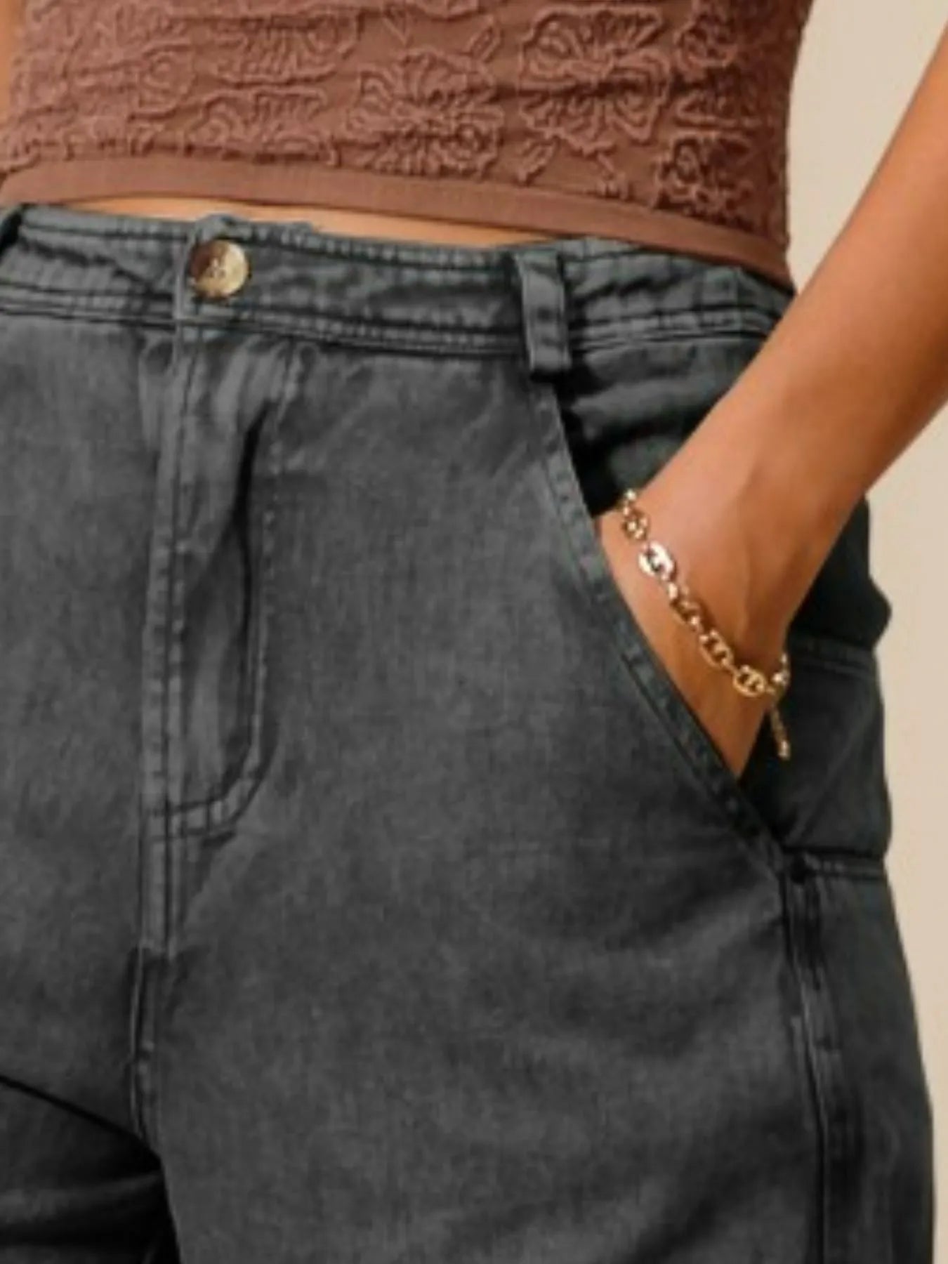 SO ME Mineral Washed Mid Rise Barrel Shape Pants - kinko