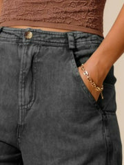 SO ME Mineral Washed Mid Rise Barrel Shape Pants - kinko