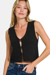 Zenana Hook and Eye Closure V-Neck Sweater Vest - kinko