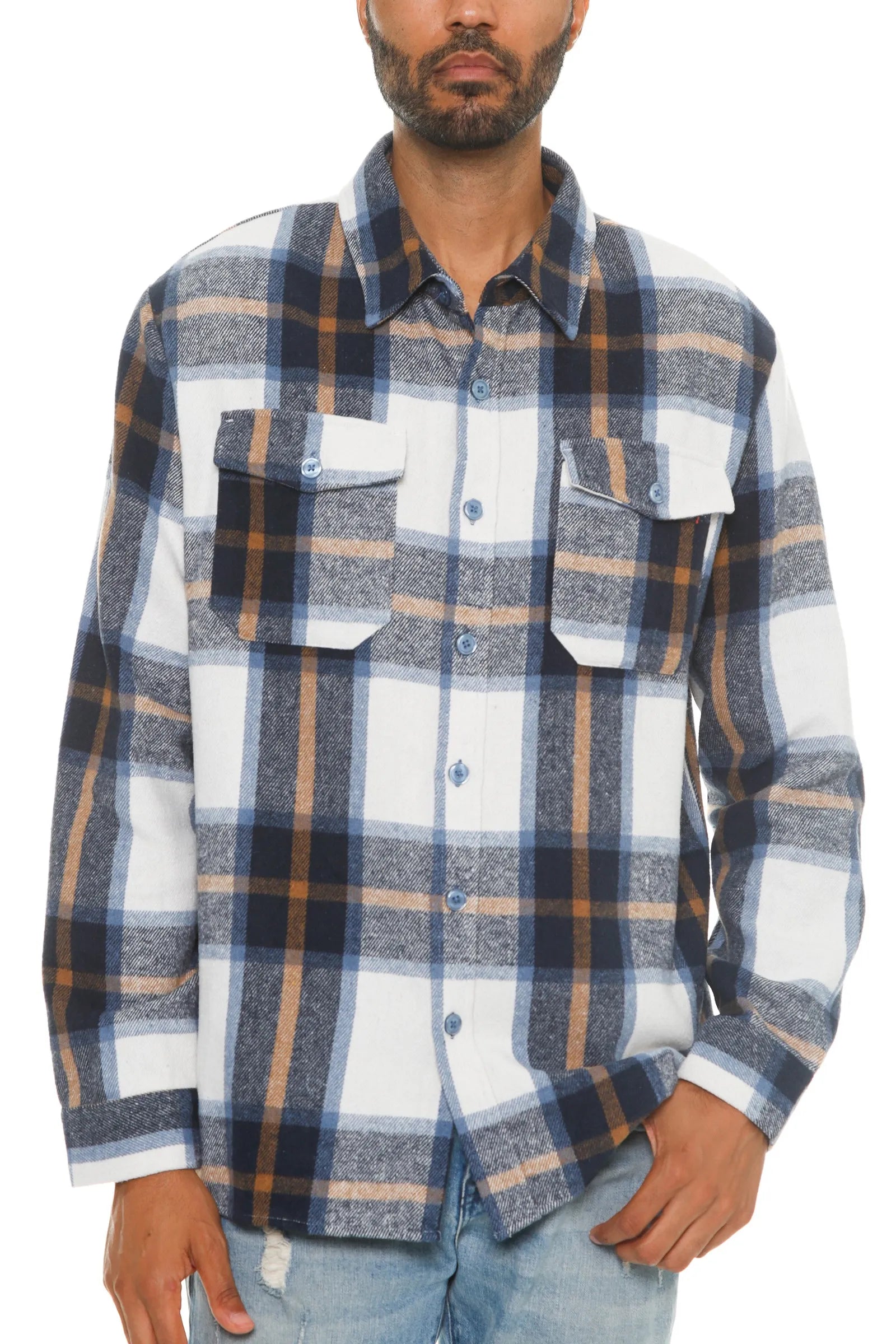 WEIV Men's Full Size Checkered Soft Flannel Shacket Plus Size - kinko