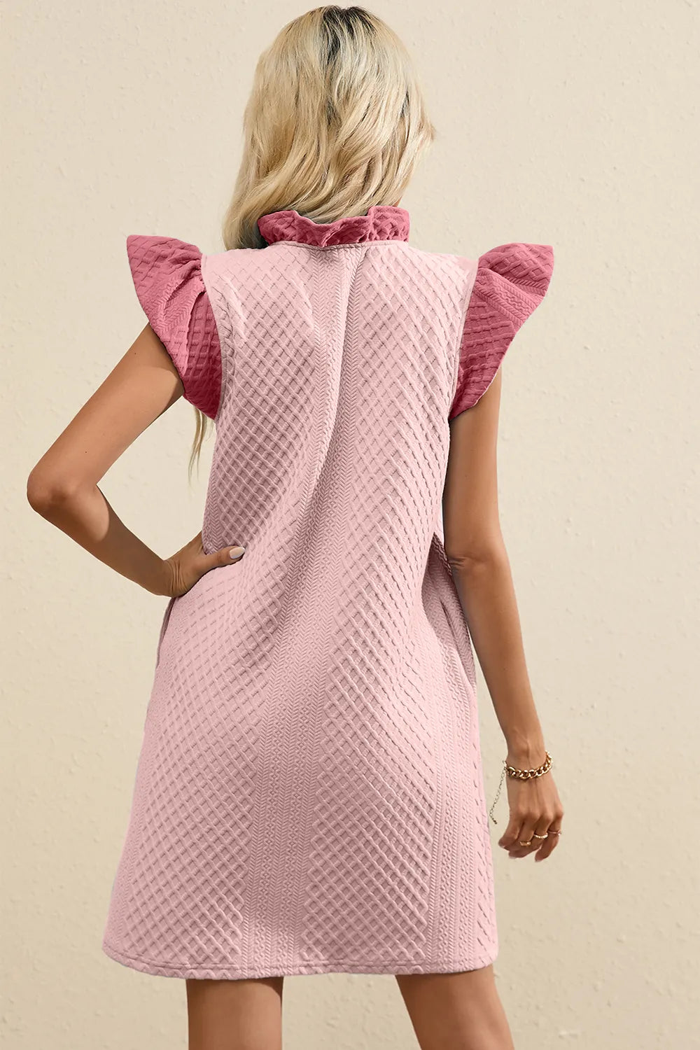 Ruffled V-Neck Cap Sleeve Mini Dress - kinko