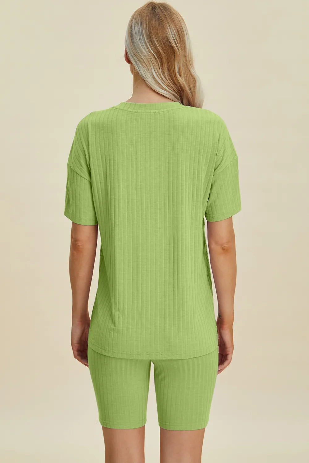 Basic Bae Full Size Ribbed V-Neck Short Sleeve Top and Shorts Set - kinko