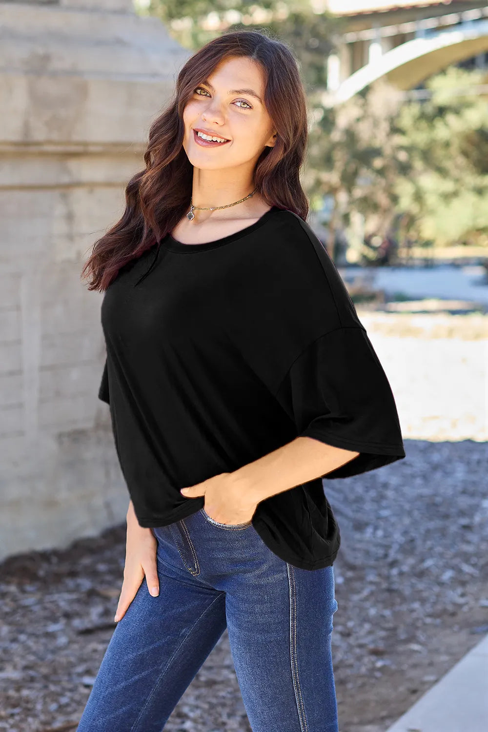 Basic Bae Bamboo Full Size Round Neck Drop Shoulder T-Shirt - kinko