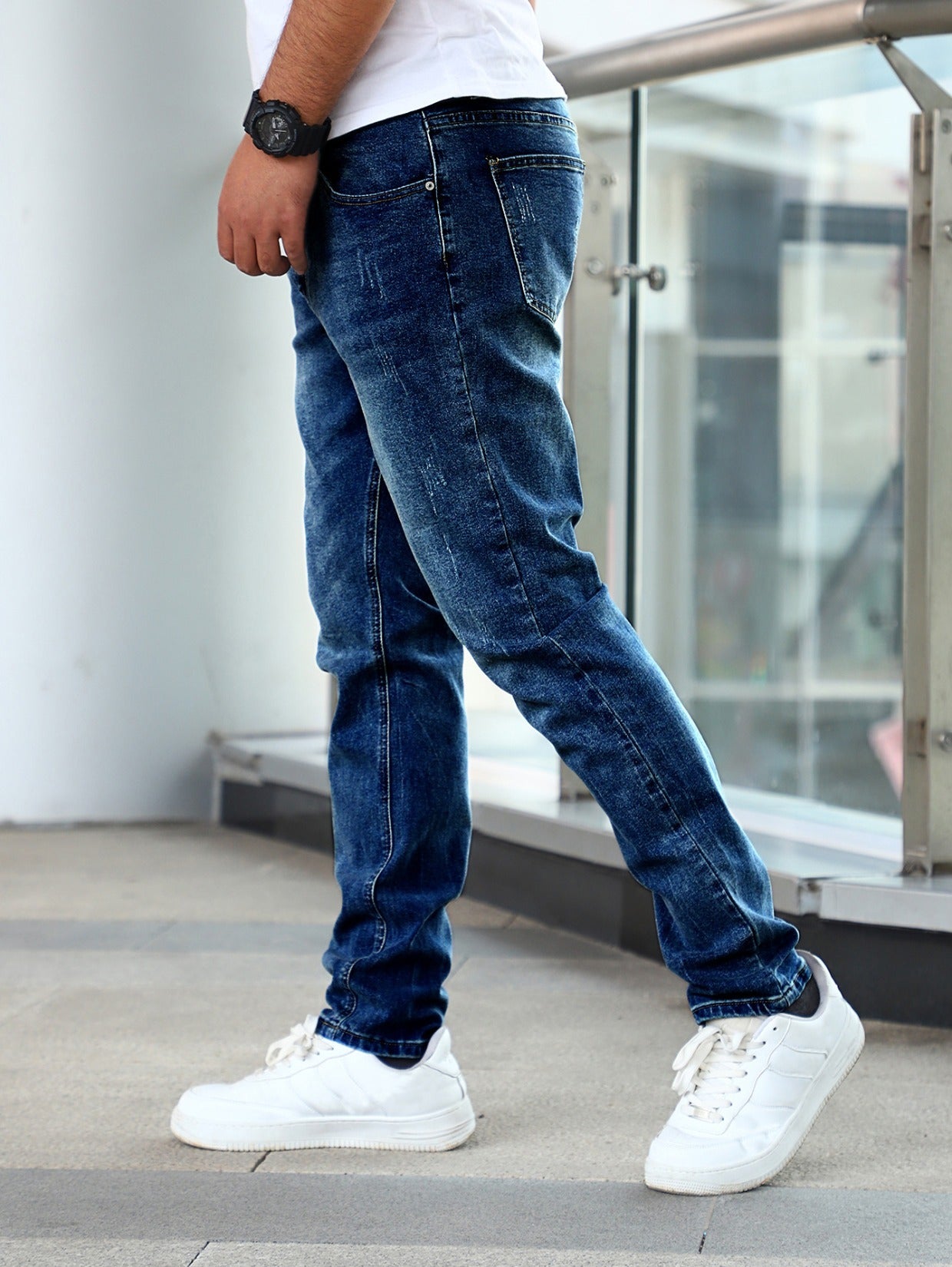 Slim Fit Stretch Men's Youth Blue Casual Pants - kinko