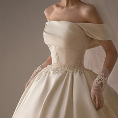 Women's Satin Off-shoulder Retro Fashion Trailing Wedding Dress - kinko