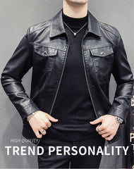 Fall Winter Men Quilted Casual Leather Clothing