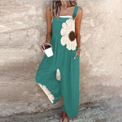 Women's Vintage Print Loose Sleeveless Jumpsuit - kinko