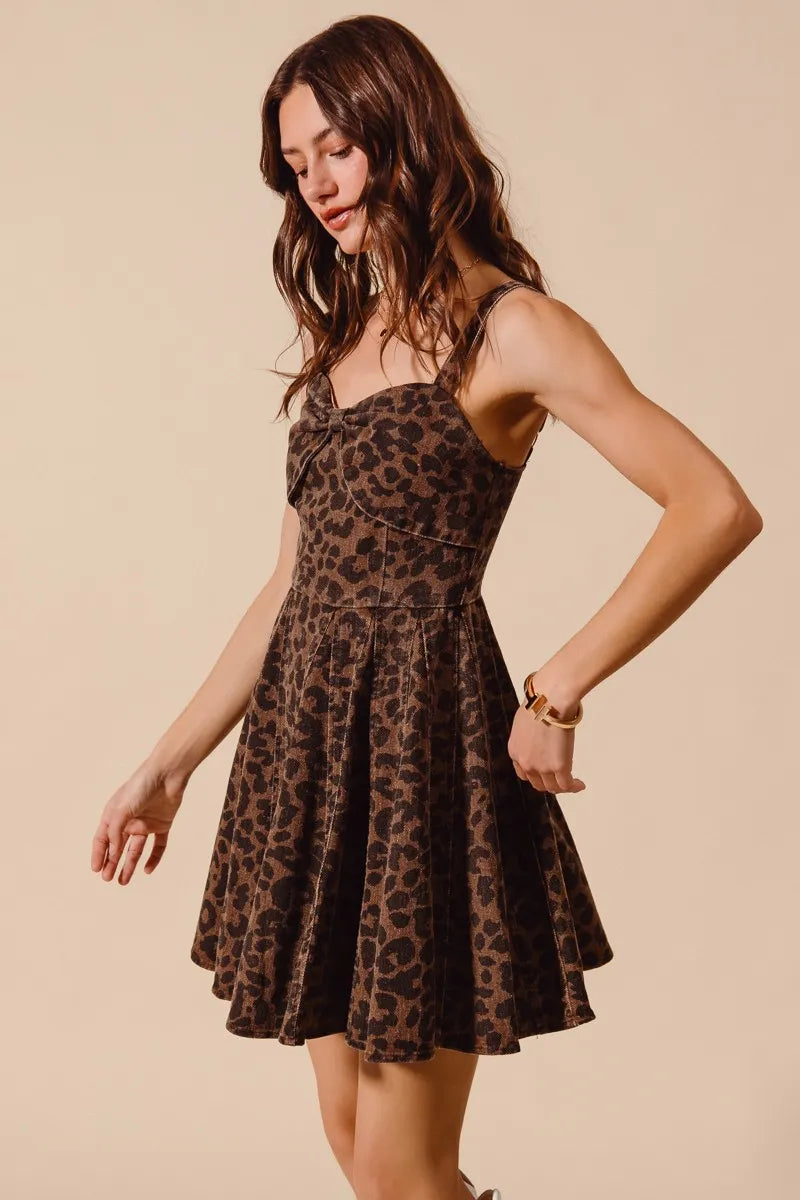 SO ME Mineral Washed Leopard Flare Cami Dress - kinko