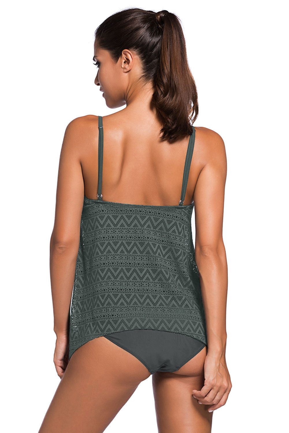 Full Size Spaghetti Strap Scoop Neck Tankini Set - kinko