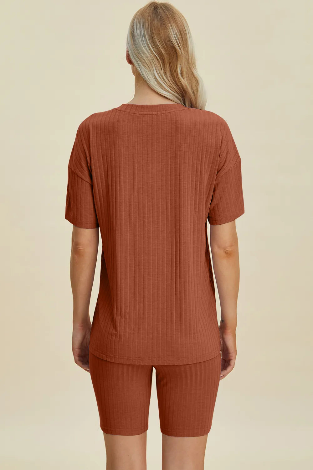 Basic Bae Full Size Ribbed V-Neck Short Sleeve Top and Shorts Set - kinko
