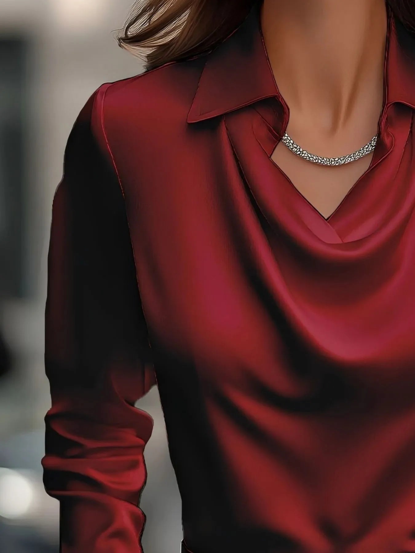 Full Size Collared Neck Long Sleeve Blouse Plus Size - kinko