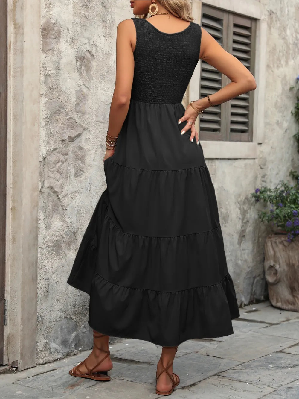 Ivy Lane Smocked Scoop Neck Sleeveless Tank Dress - kinko