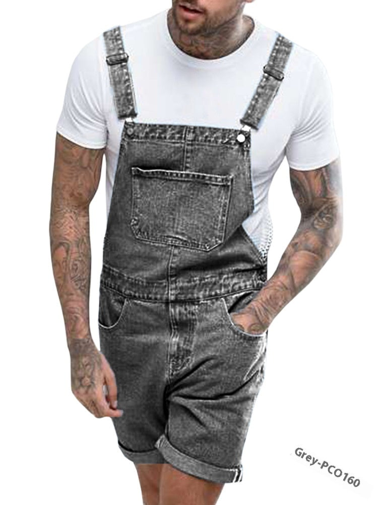 Youth Casual Mid-stretch Denim Suspender Pants - kinko