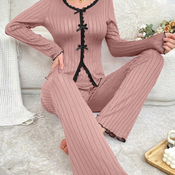 Langarmhose Lässiger Homewear-Spitzen-Cardigan-Anzug
