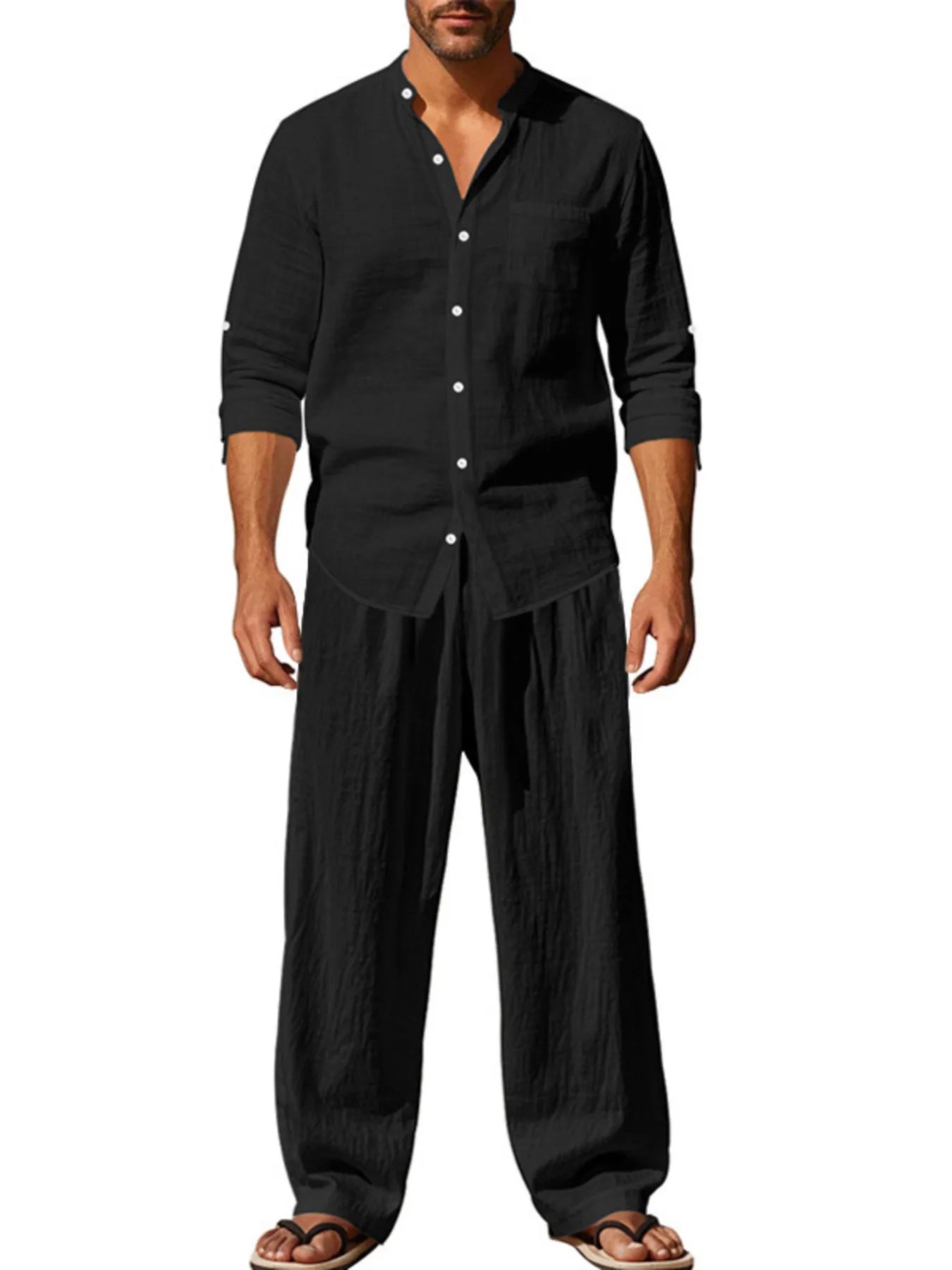 Men's Full Size Button Up Shirt and Pants Set Plus Size - kinko